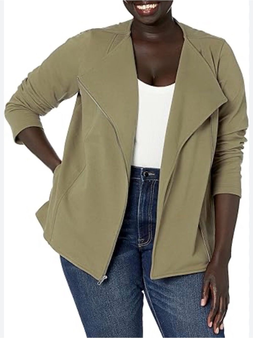 Asymmetrical Open-Front Jacket in Olive
